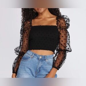 🖤O. Vianca Elegant Black Sheer Polka Dot Top🖤